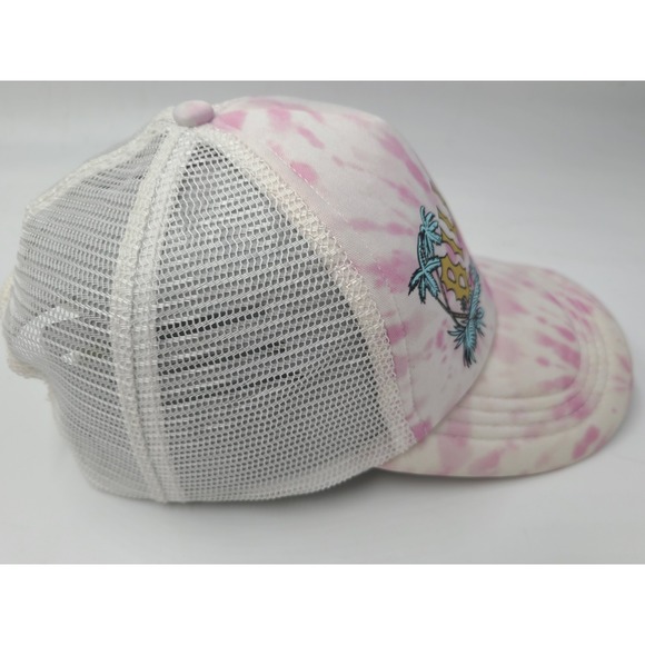 Women Billabong Tie Dye Palm Trees Mesh Trucker Snapback Hat Cap Surf Pink White - Picture 6 of 12